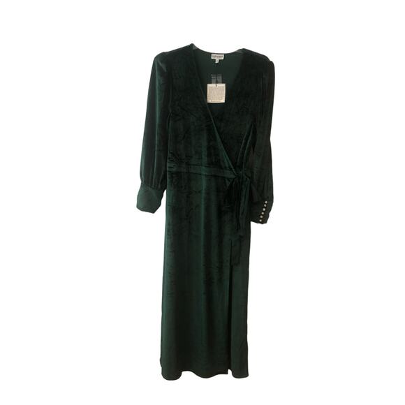 NWT Lady Gang Green Velvet Wrap Dress‎ Holiday Rich Maxi Christmas Party Dress - Picture 4 of 16